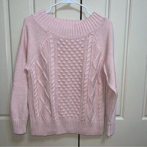 Chaps Light Pink Cable Knit Boat Neck Cotton Sweater Size Small